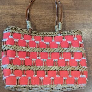 Source Unknown Pink and Tan Tote Bag with Woven Design